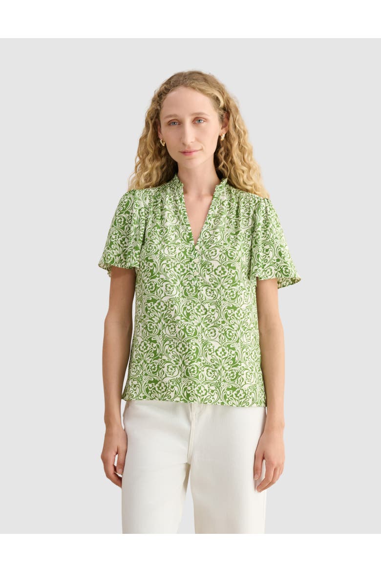 Tania Short Sleeve V-Neck Printed Blouse, Main, color, Green Ivory