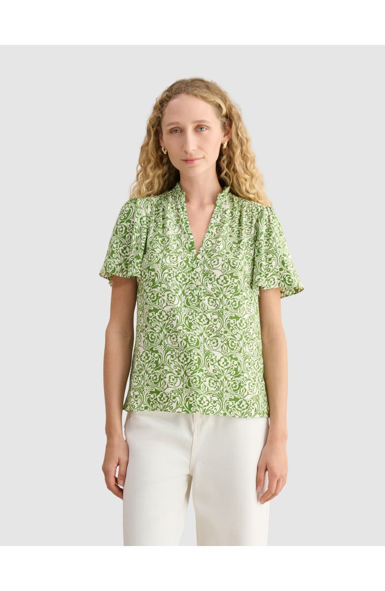 HOBBS LONDON Tania Short Sleeve V-Neck Printed Blouse, Main, color, Green Ivory
