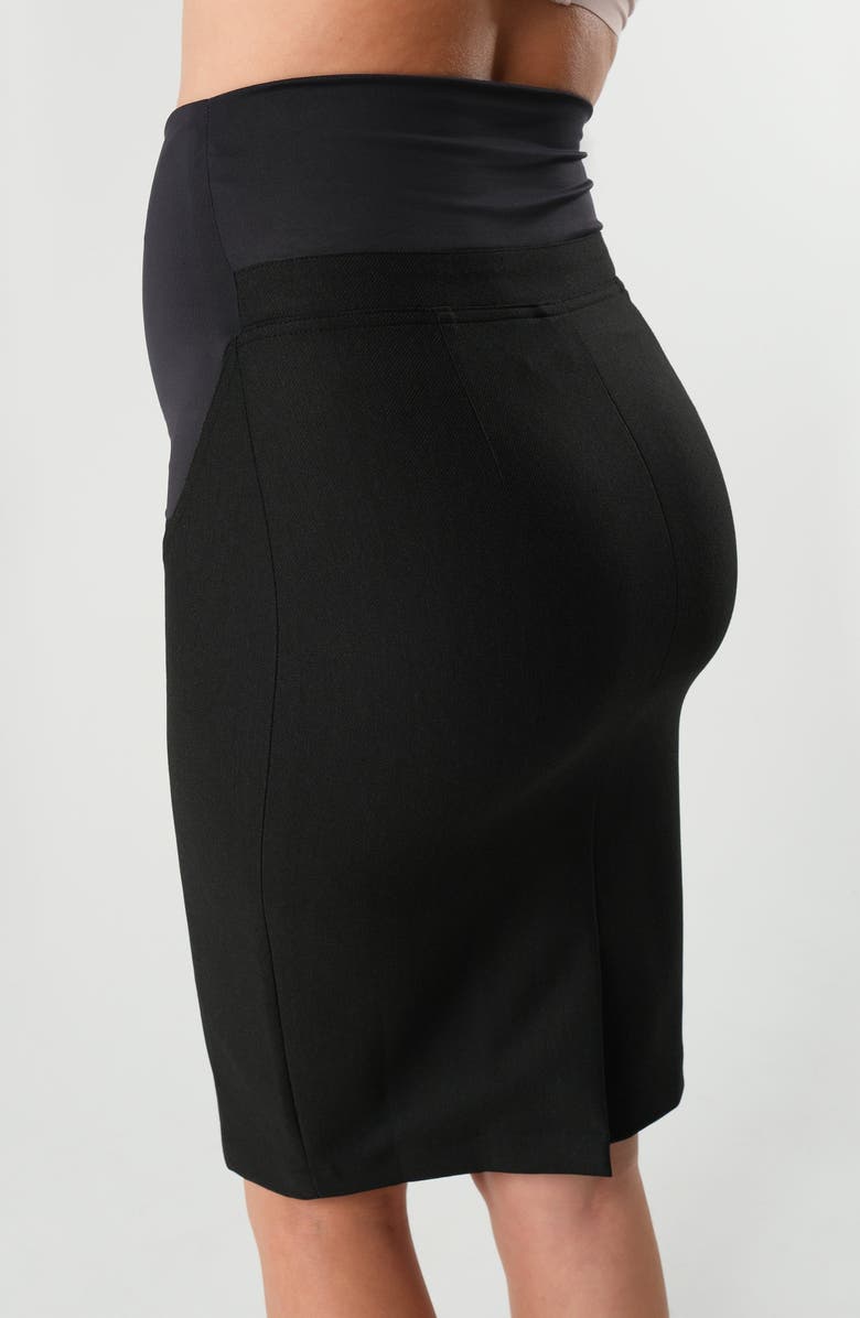 Marion Women's Knee Length Maternity Pencil Skirt with Bump Panel in Italian Stretch Suiting Fabric, Alternate, color, Black
