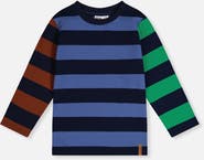 Deux par Deux Cotton Large Striped Long Contrasting Sleeve T-Shirt