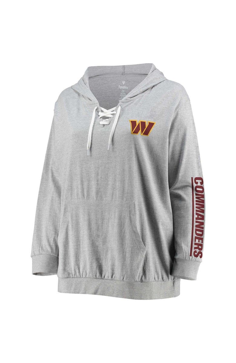 FANATICS Women's Fanatics Branded Heather Gray Washington Commanders Plus Size Lace-Up V-Neck Pullover Hoodie, Alternate, color, 