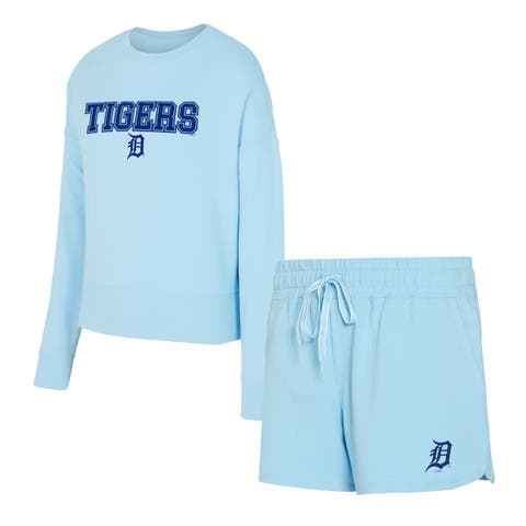 Women's Concepts Sport  Light Blue Detroit Tigers Elevation Tri-Blend Long Sleeve T-Shirt & Shorts Set