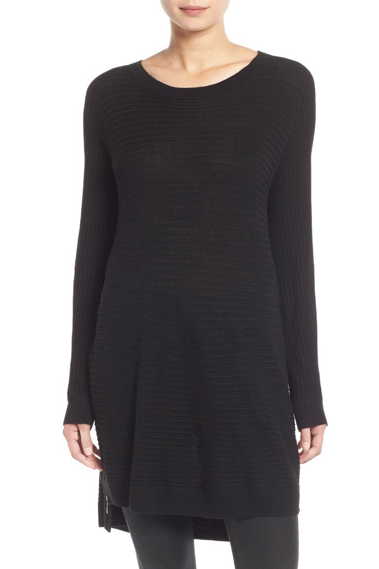Side Zip Tunic Sweater, Main, color, BLACK