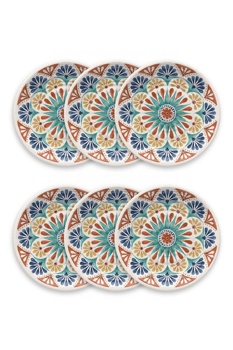 Desert Rio Set of Six Melamine Dinner Plates, Main, color, WHITE MULTI