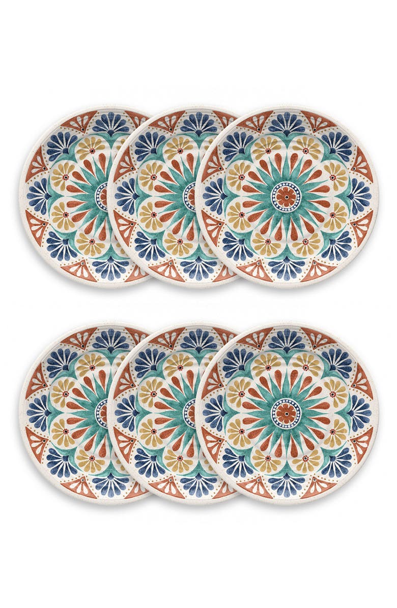 TarHong Desert Rio Set of Six Melamine Dinner Plates, Main, color, White Multi