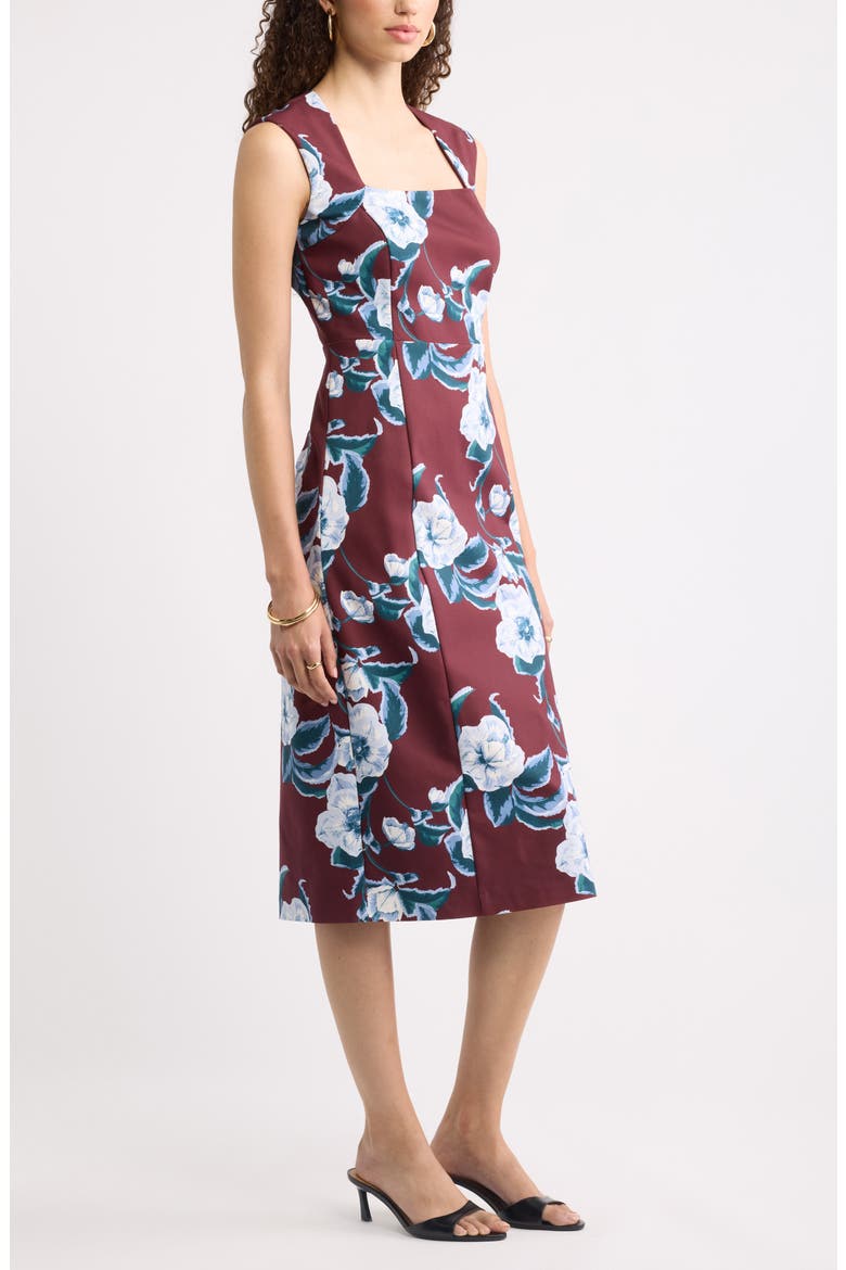 Square Neck Midi Dress, Alternate, color, BURGUNDY- BLUE BLAIRE FLORAL