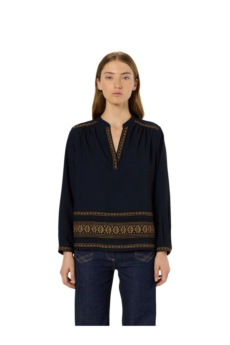 Aurelie Embroidered Pattern Blouse, Main, color, Navy Blue