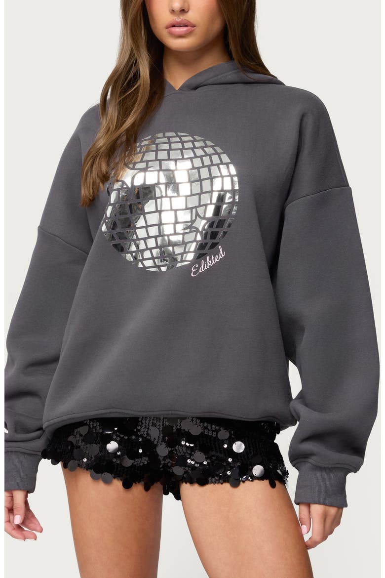 Disco Ball Cotton Blend Hoodie, Main, color, GRAY