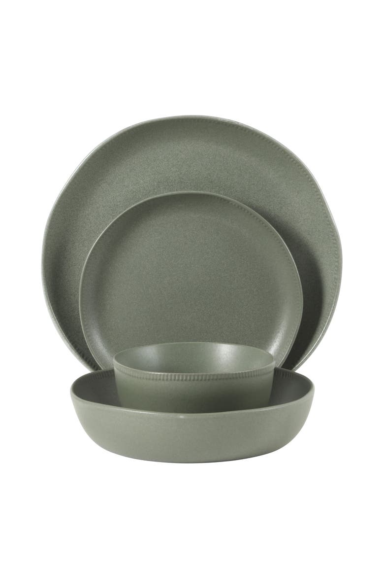 Menlo Park 16-Piece Stoneware Embossed Plates and Bowls Dinnerware Se, Alternate, color, Green