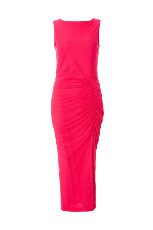 Quiz Mesh Round Neck Maxi Dress In Pink