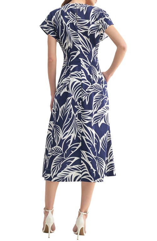 Mila Mae Cap Sleeve Fit And Flare Midi Dress In Navy White