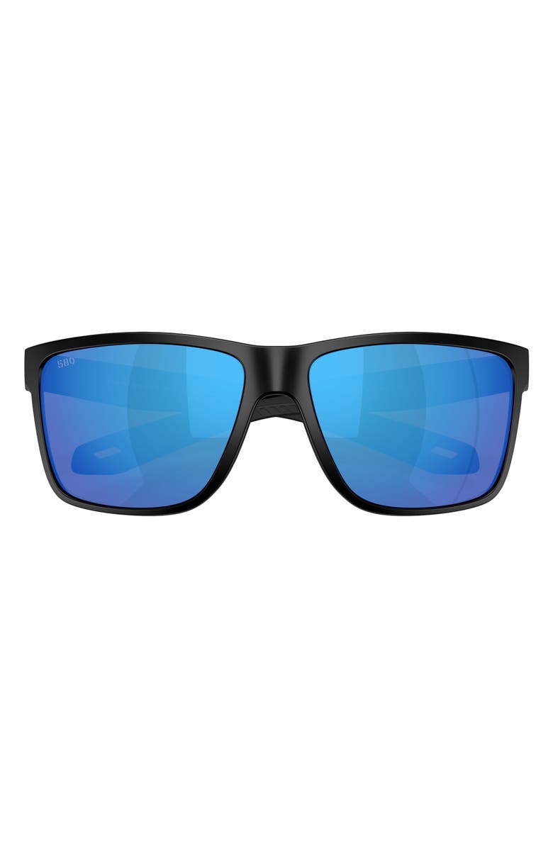 Costa Del Mar Broadbill II XL 62mm Polarized Oversize Rectangular Sunglasses, Alternate, color, Matte Black / Blue Mirror