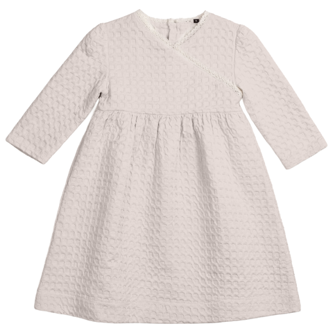 Girl Textured Waffle Lace Trim Shirred Waist Dress (Toddler, Little Kid & Big Kid)
