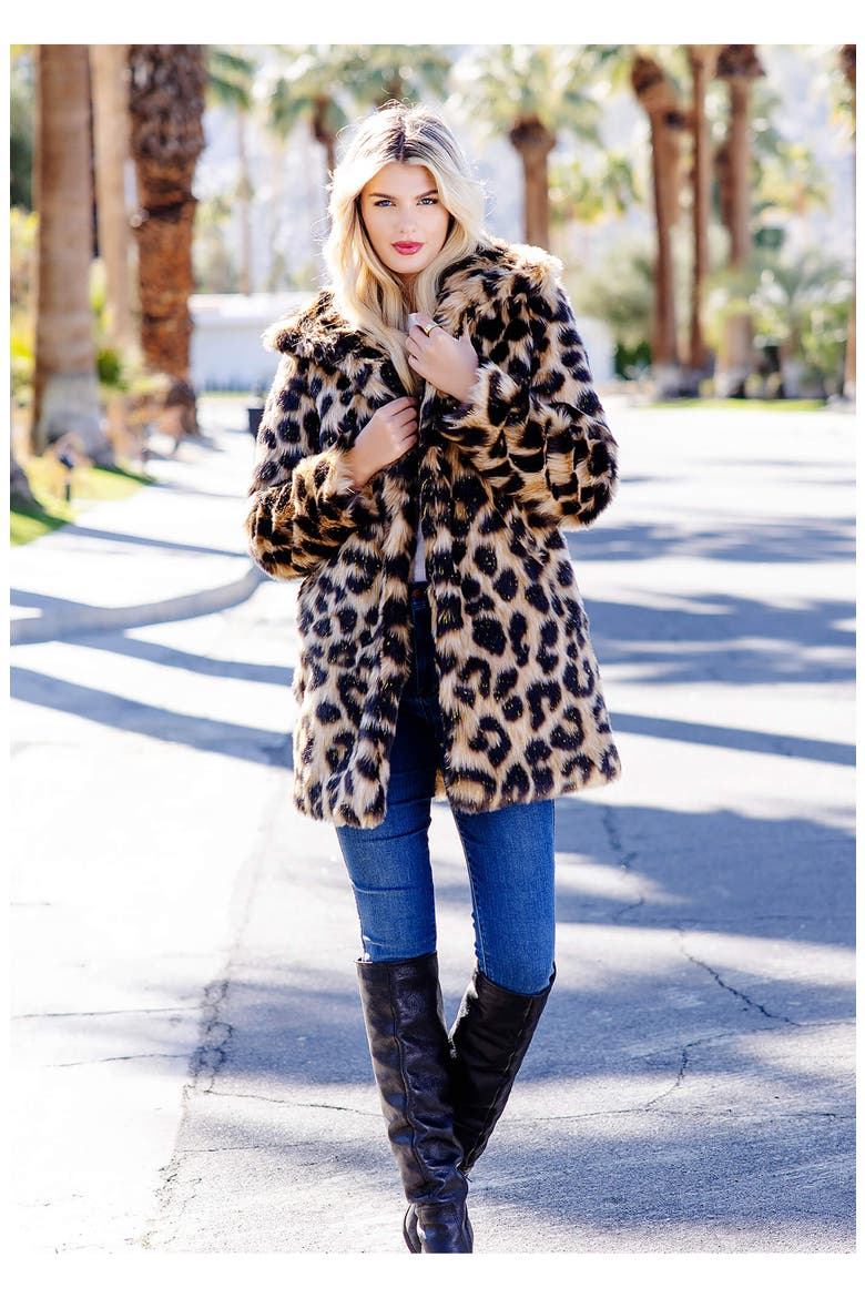 Stardust Leopard Print Faux Fur Coat, Alternate, color, MULTI