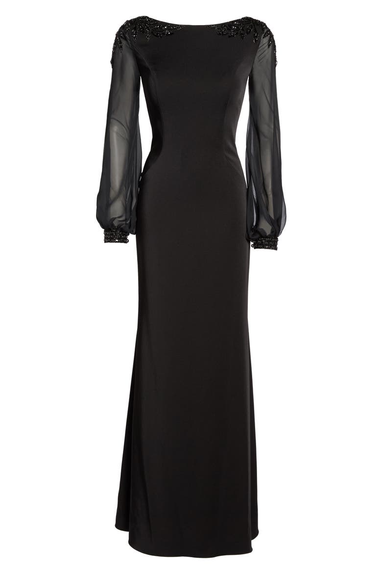 Beaded Bubble Sleeve Gown, Alternate, color, BLACK