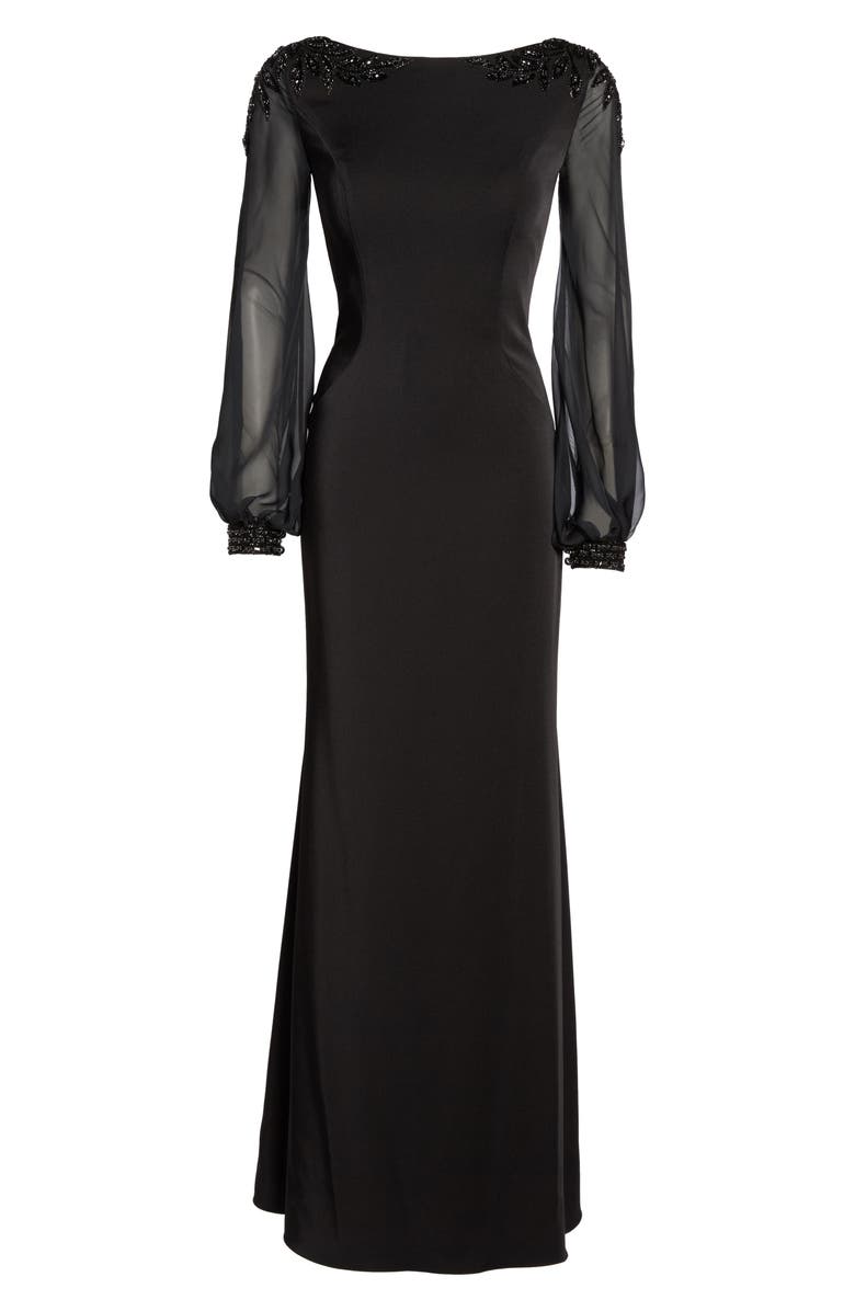 La Femme Beaded Bubble Sleeve Gown, Alternate, color,