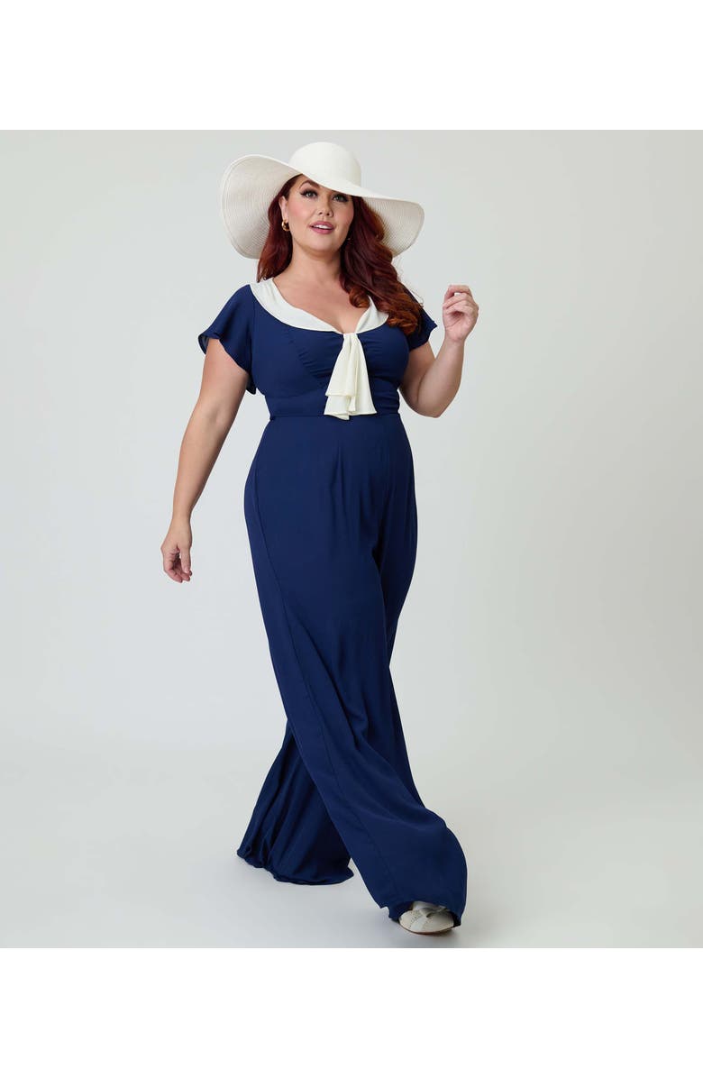 Unique Vintage Plus Size Wide Leg Jumpsuit, Alternate, color, Navy Blue