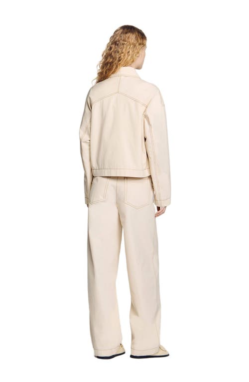 Sandro Lace-up Denim Jacket In Sand