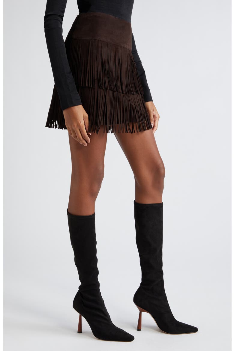 Leather Fringe Miniskirt, Alternate, color, CHOCOLATE