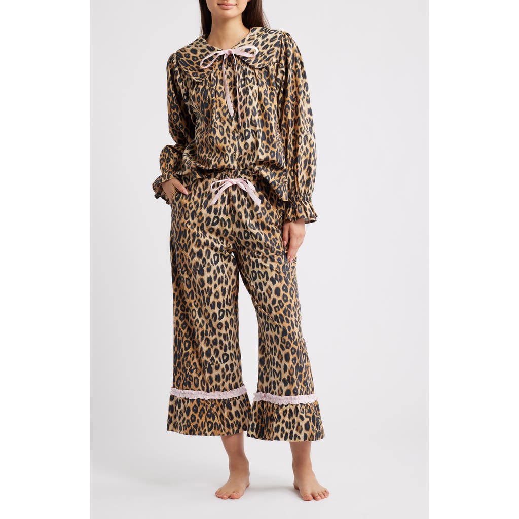 Damson Madder Felice Leopard Print Pajamas In Brown