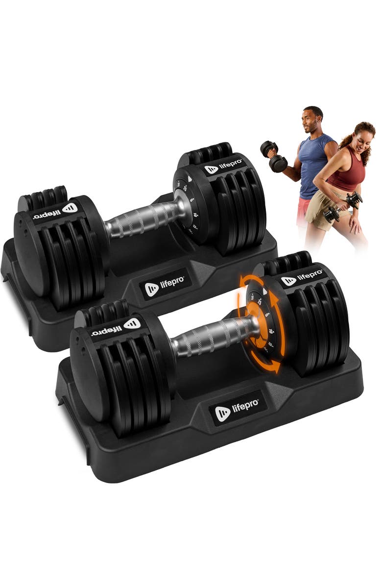 Lifepro Adjustable Dumbbell Set 25lb Quick Adjust Strength Training Weights for Home Gym, Main, color, 25Lb With Dial Adjust
