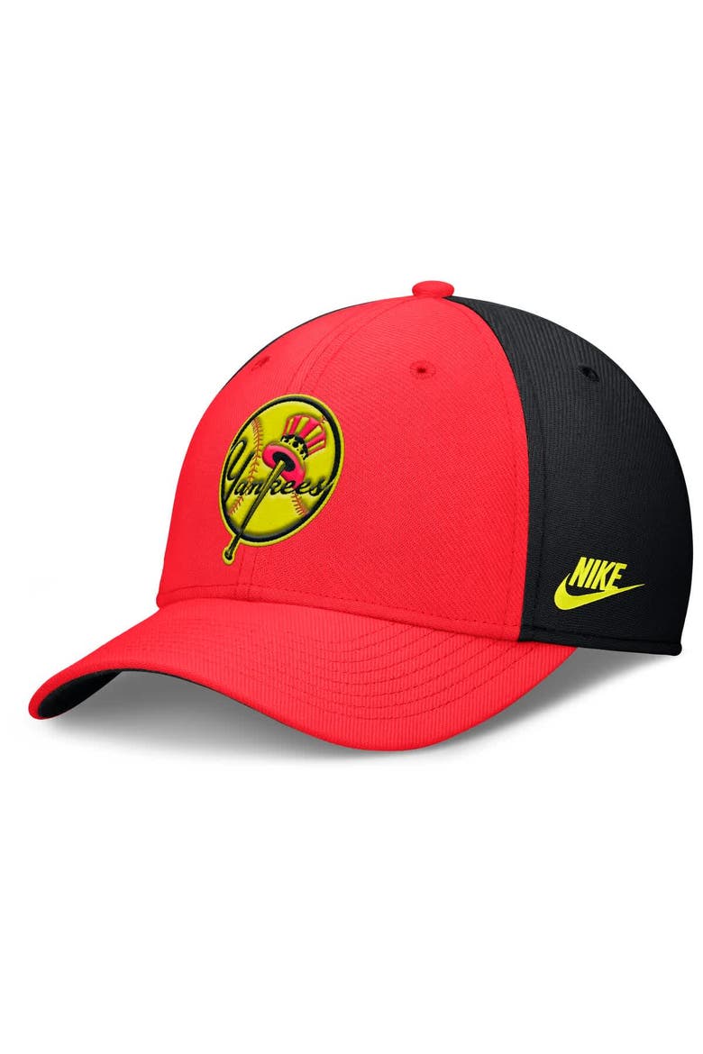Men's Nike Crimson/Black New York Yankees Neon 90s Rise SwooshFlex Hat, Main, color, Crimson