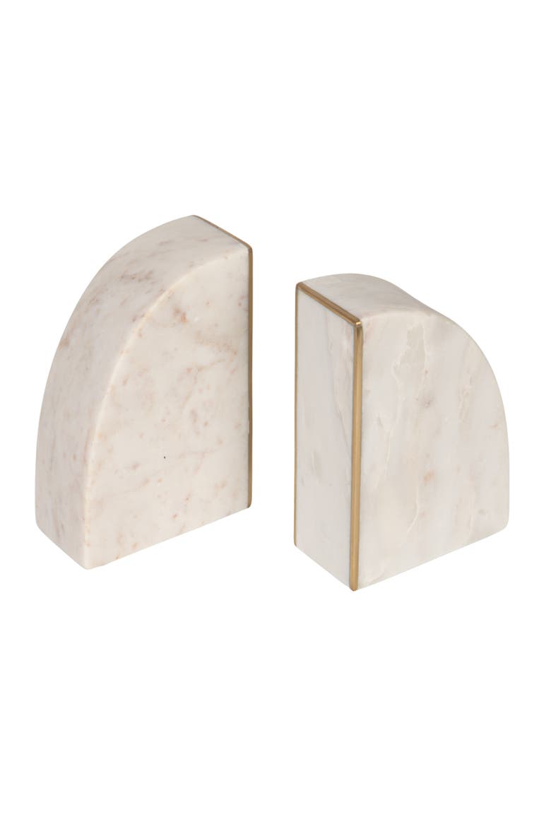2-Piece Marble Bookends with Brass Inlay, Main, color, Gold