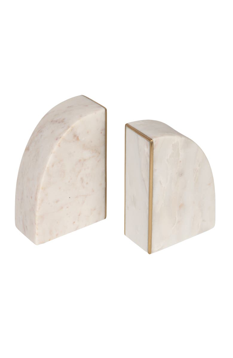 Storied Home 2-Piece Marble Bookends with Brass Inlay, Main, color, Gold