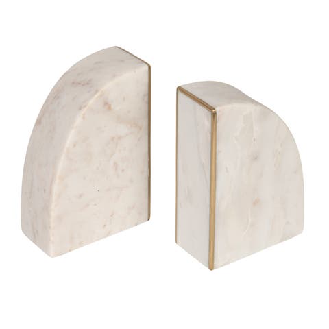 2-Piece Marble Bookends with Brass Inlay