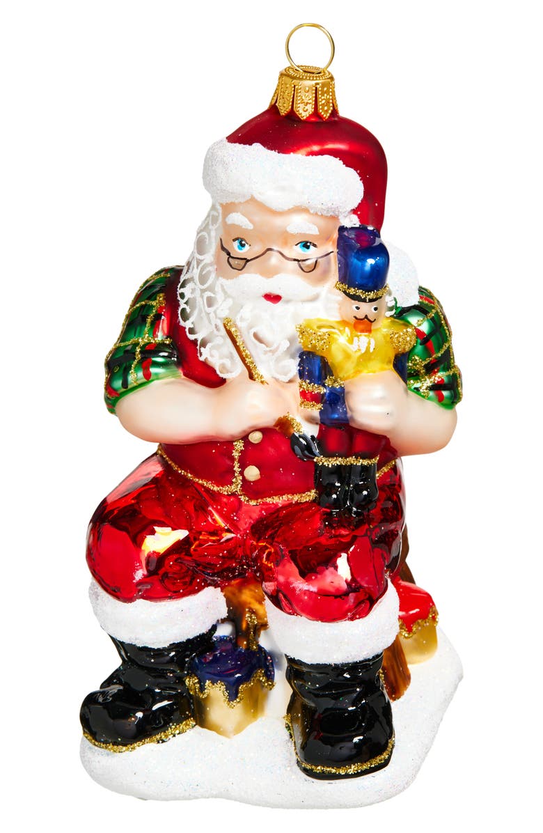 The Whitehurst Company Santa in the Workshop Glass Ornament, Main, color, Red Multi