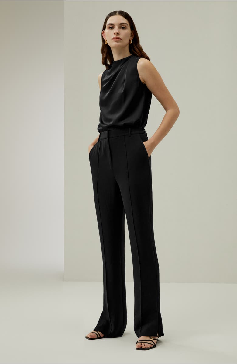 Lilysilk Silk Straight Leg Trousers with Side Slit, Alternate, color, Black