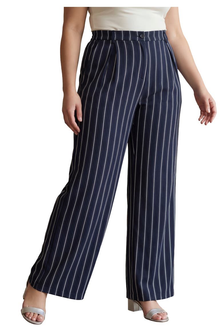 Bi-Stretch Wide Leg Pant, Main, color, NAVY TAILORED STRIPE