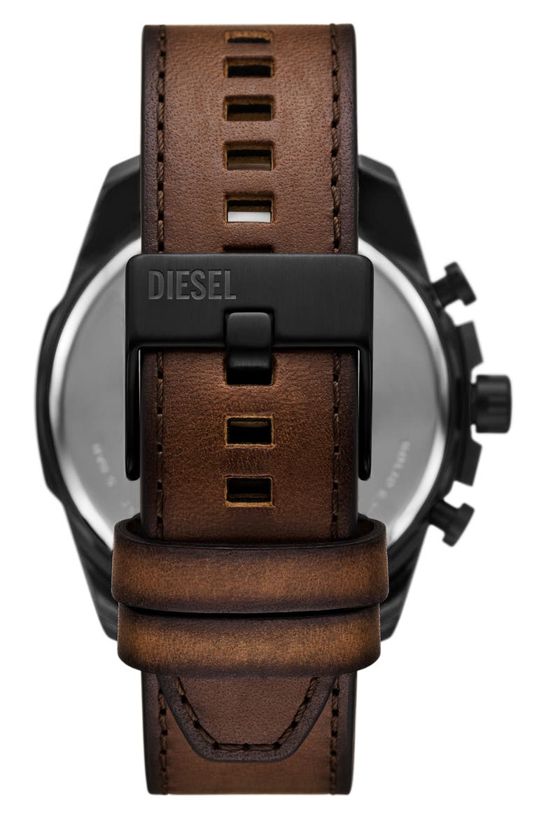 Mega Chief Slim Chronograph Leather Strap Watch, Alternate, color, BROWN