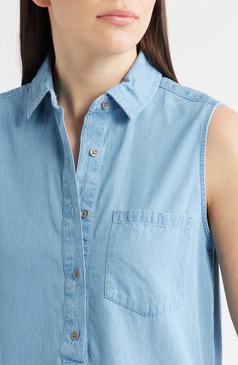 beachlunchlounge Zurina Sleeveless Cotton Chambray Shirtdress, Alternate, color, Light Wash
