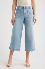 Wit & Wisdom Scallop Patch Pocket High Waist Crop Wide Leg Jeans