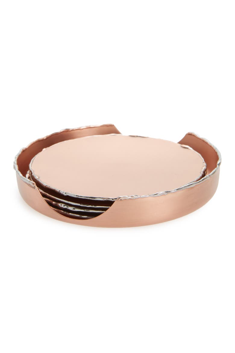 Set of 4 Round Coasters, Main, color, BRUSHED COPPER