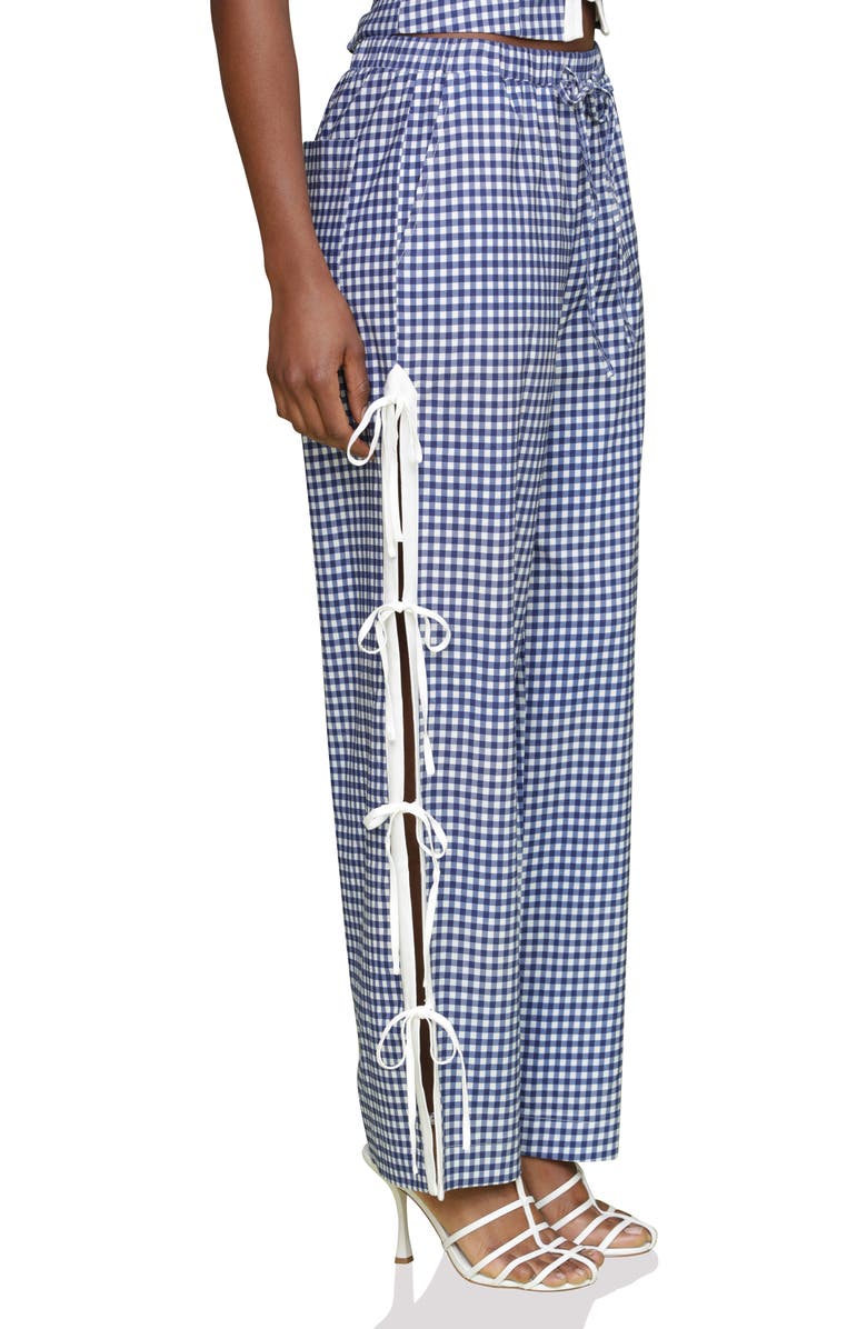 Avec Les Filles Side Tie Gingham Drawstring Pants, Alternate, color, Navy-White Gingham