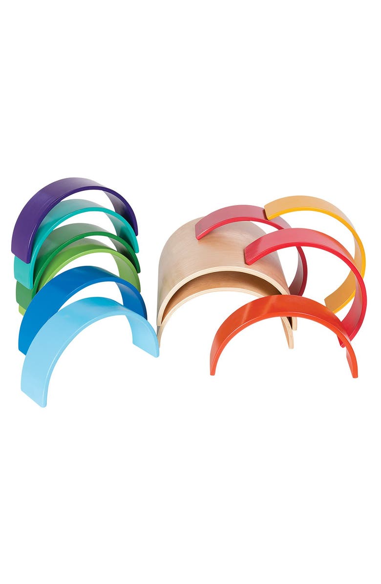 Kaplan Early Learning Company Wooden Rainbow Arches and Tunnels - 12 Pieces, Alternate, color, Multicolor
