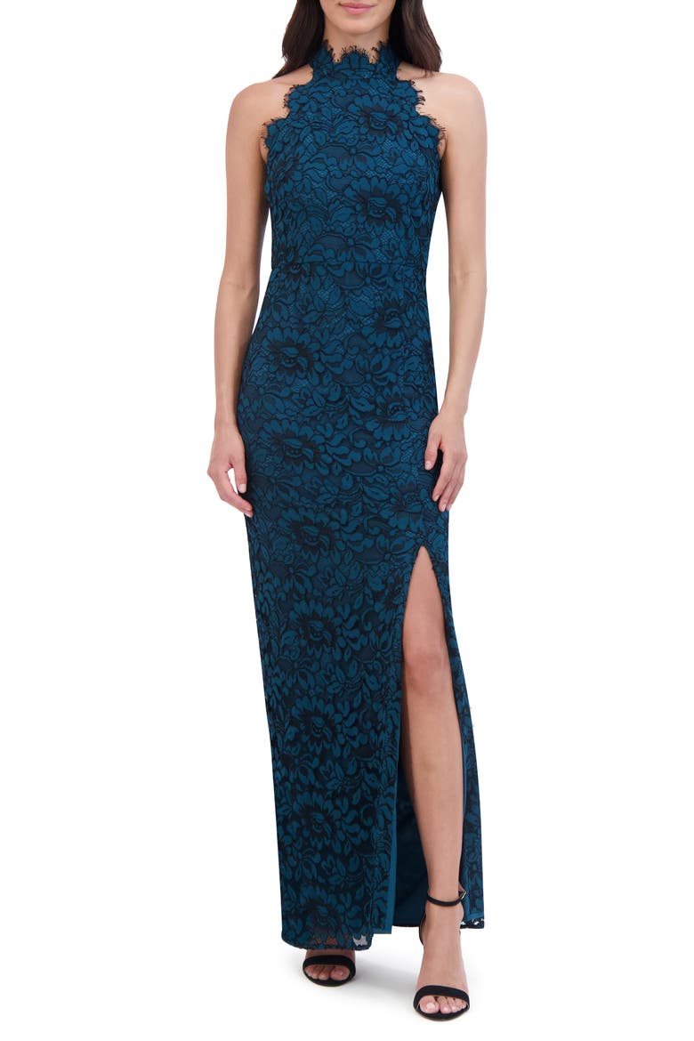 Floral Lace Mock Neck Gown, Main, color, PEA