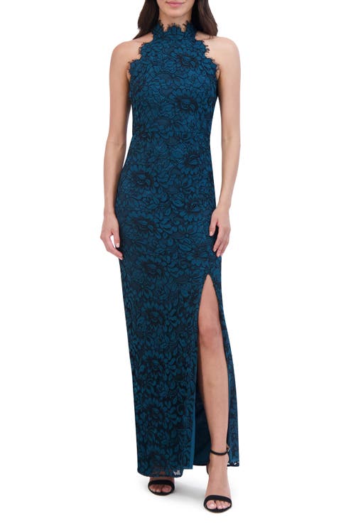 Floral Lace Mock Neck Gown