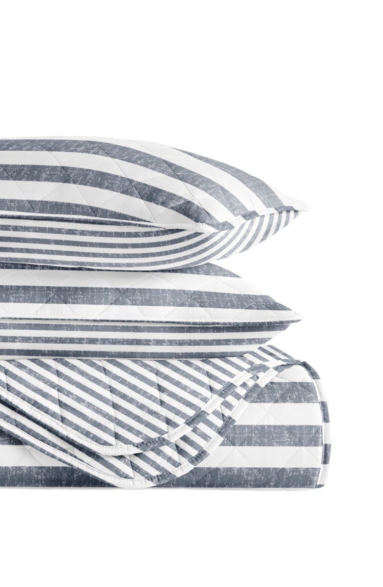 HOMESPUN Pattern Reversible Quilt & Sham Set, Alternate, color, Stripe Dusk Blue