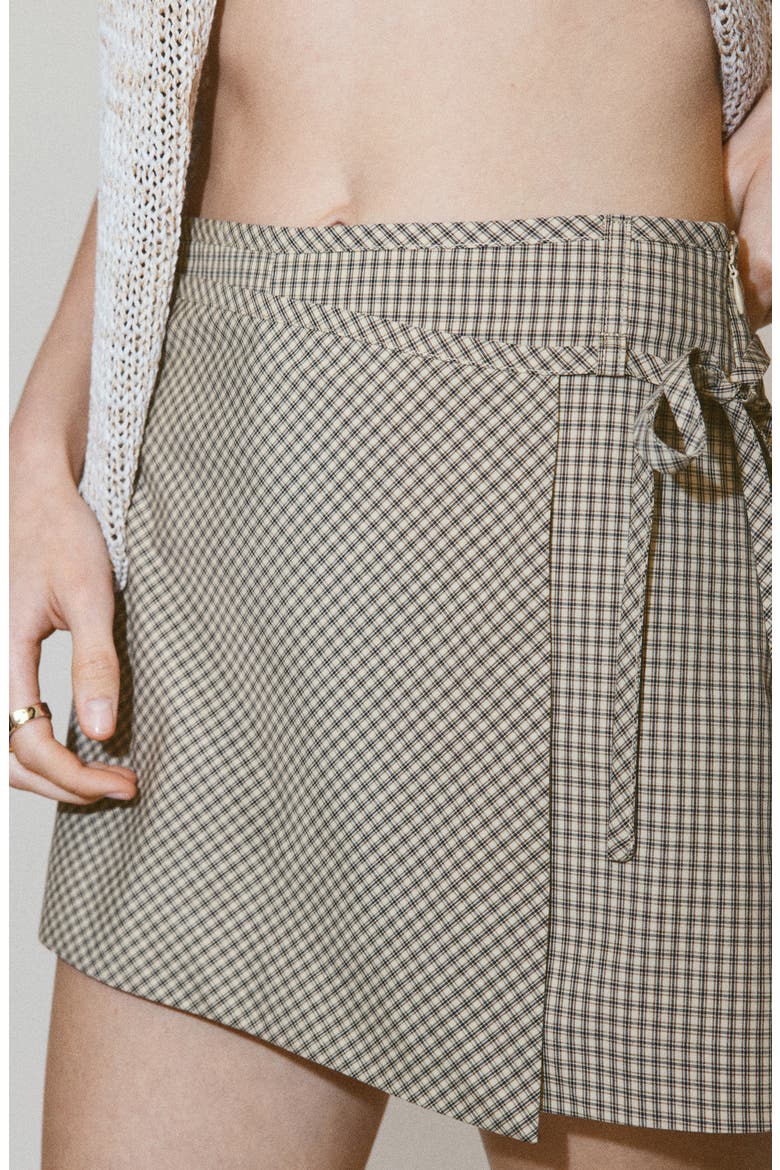 Checkered Tie Waist Skort, Alternate, color, ECRU