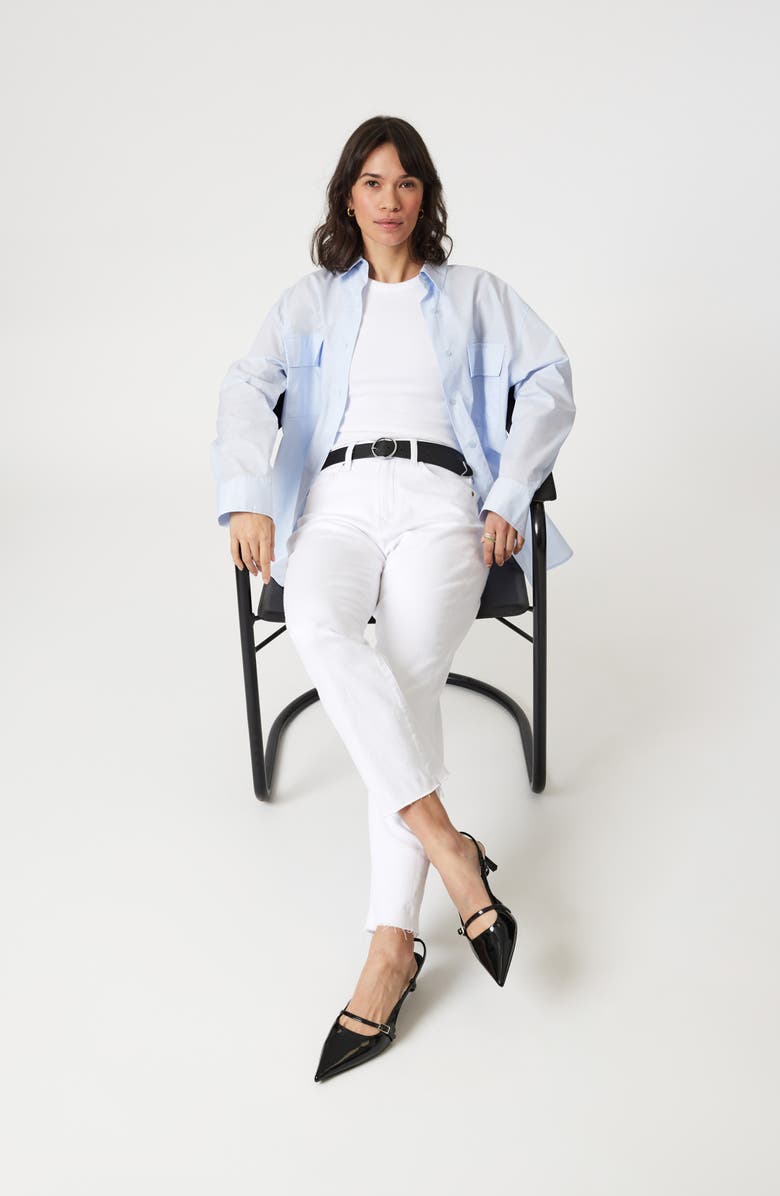 Mavi Jeans New York Raw Hem High Waist Straight Leg Jeans, Alternate, color, White Flex Blue