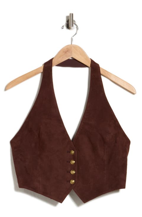 Crosby Suede Deep V Halter Vest