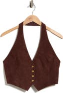ALICE + OLIVIA Crosby Suede Deep V Halter Vest