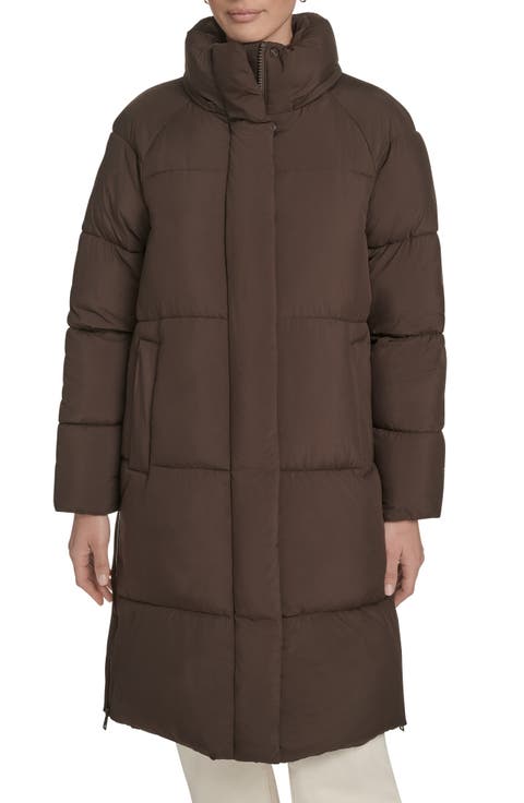 Water Resistant Mid Length Hooded Puffer Jacket