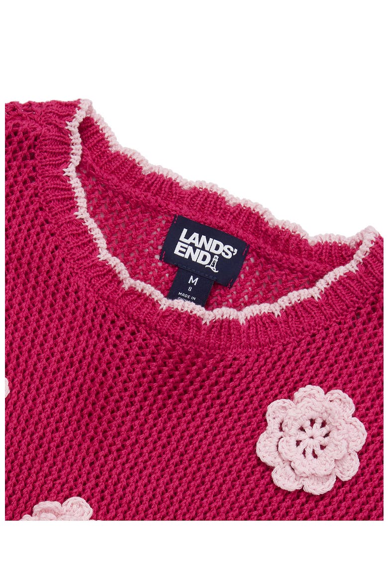 Girls Long Sleeve Crochet Rosette Sweater, Alternate, color, Flowers/Rose Violet