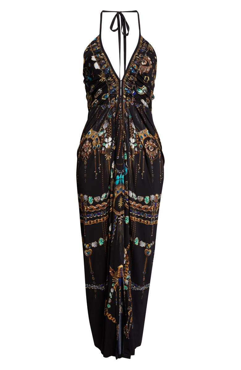Camilla Amulets & Alchemy Print Gathered Jersey Halter Neck Dress, Main, color, Amulets And Alchemy