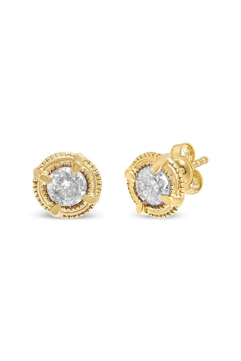 14K Yellow Gold Plated Silver 1-1/2 Ct Diamond Solitaire Milgrain Stud Earrings, Main, color, Yellow