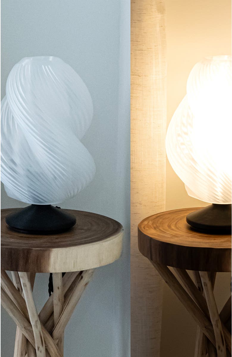 JONATHAN Y Gema 13.5" Mid-Century Coastal Plant-Based PLA 3D Printed Dimmable LED Table Lamp, Alternate, color, Light Smoke/Black